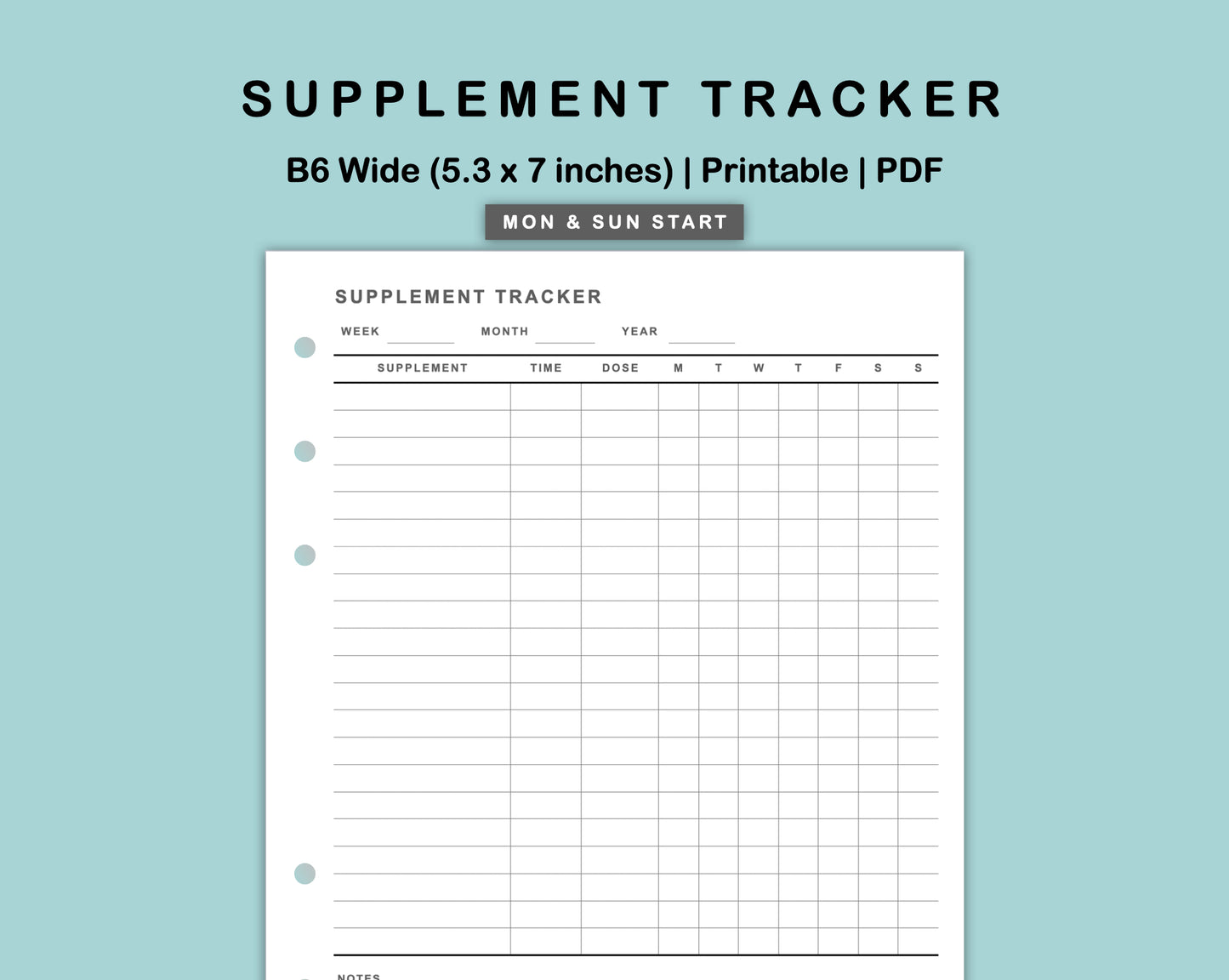 B6 Wide Inserts - Supplement Tracker