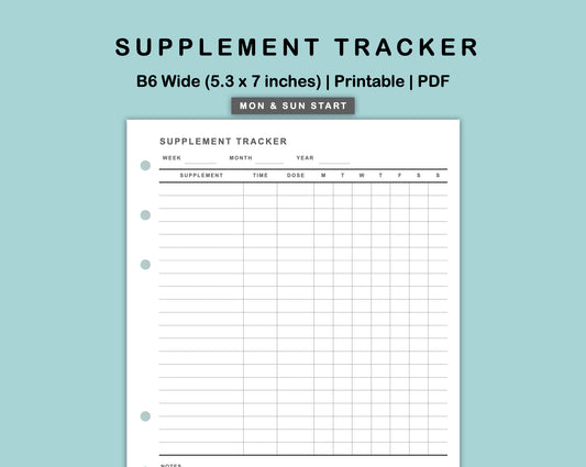 B6 Wide Inserts - Supplement Tracker