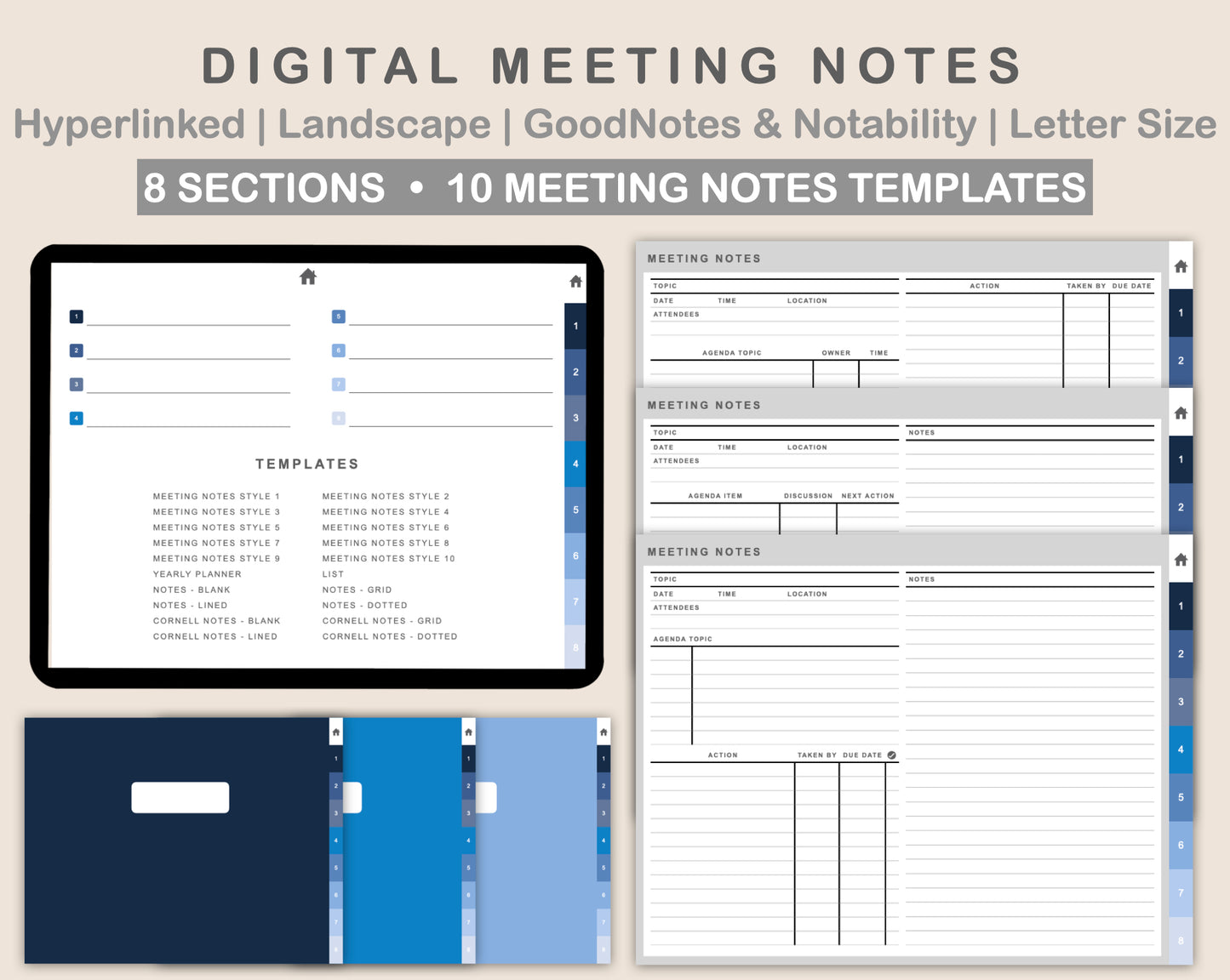 Digital Meeting Notes - Landscape - Classic Blue
