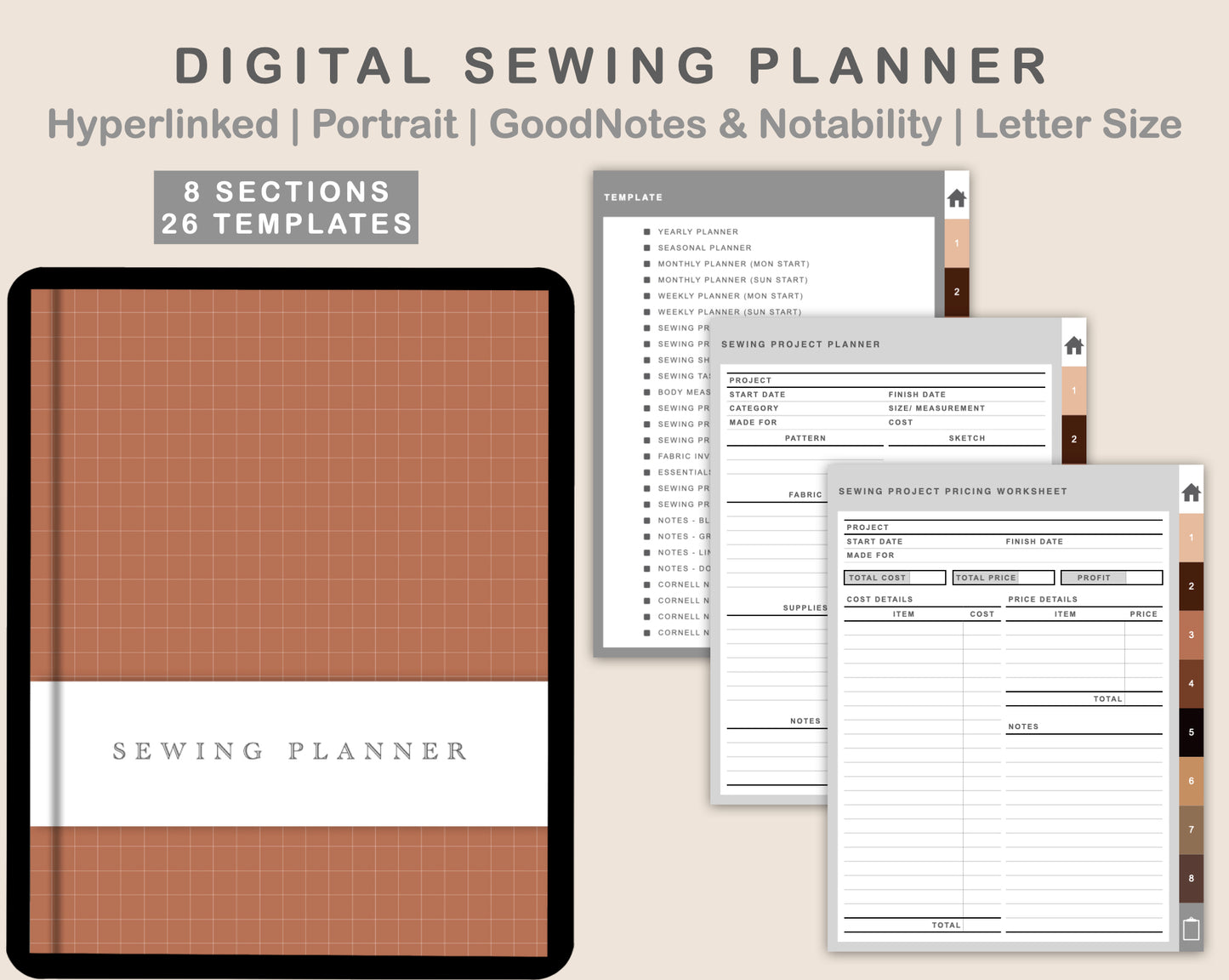 Digital Sewing Planner - Brown