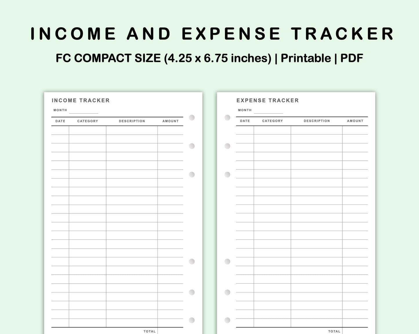 FC Compact Inserts - Income and Expense Tracker