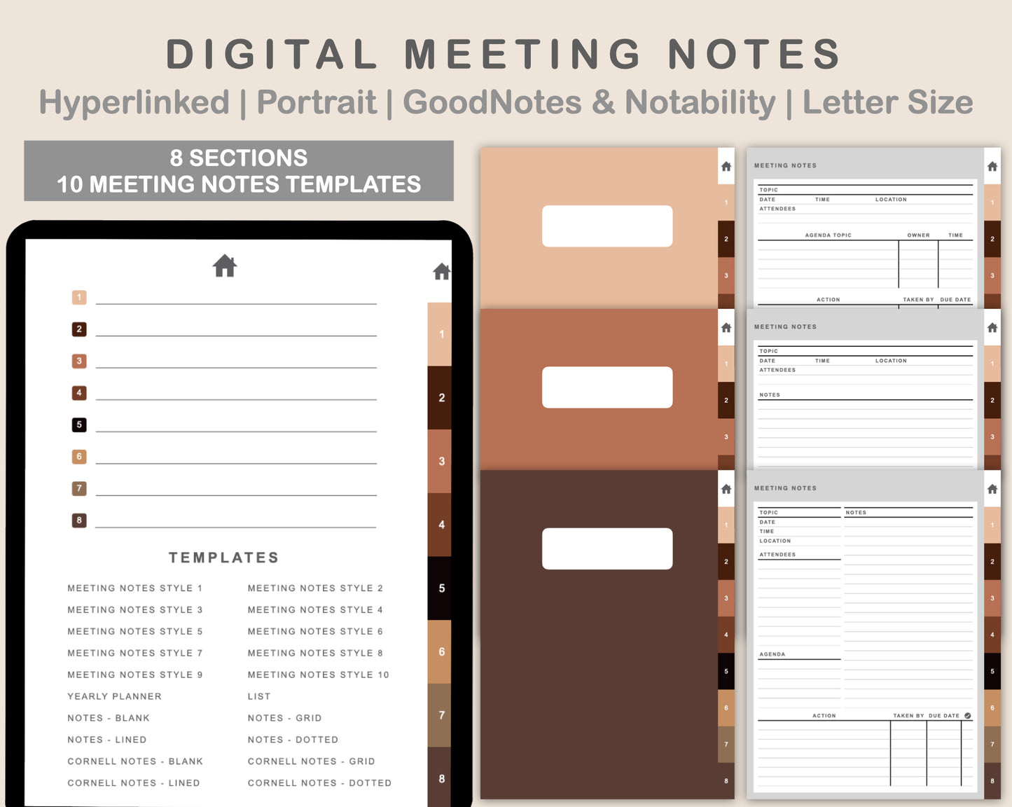 Digital Meeting Notes - Portrait - Brown Coffee