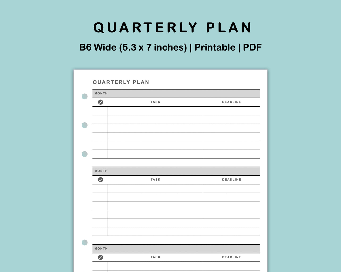 B6 Wide Inserts - Quarterly Plan