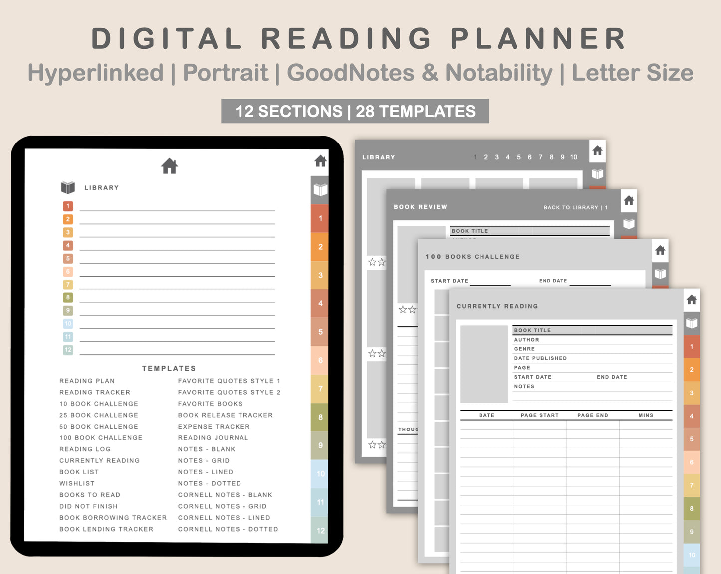 Digital Reading Planner - Portrait - Autumn