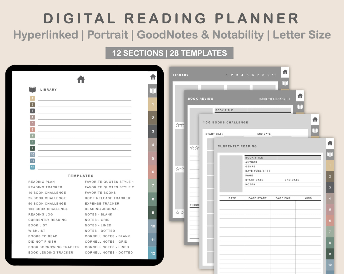 Digital Reading Planner - Portrait - Muted
