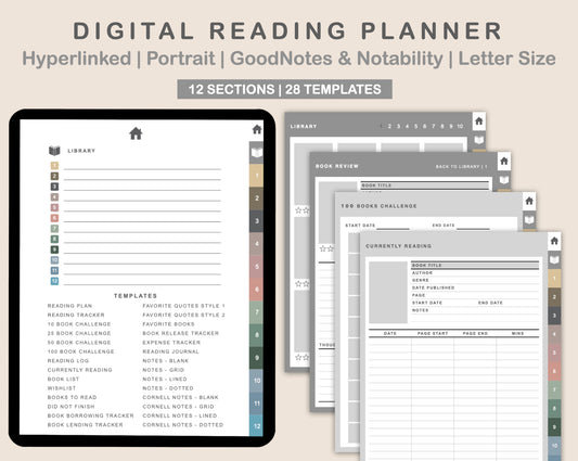 Digital Reading Planner - Portrait - Muted