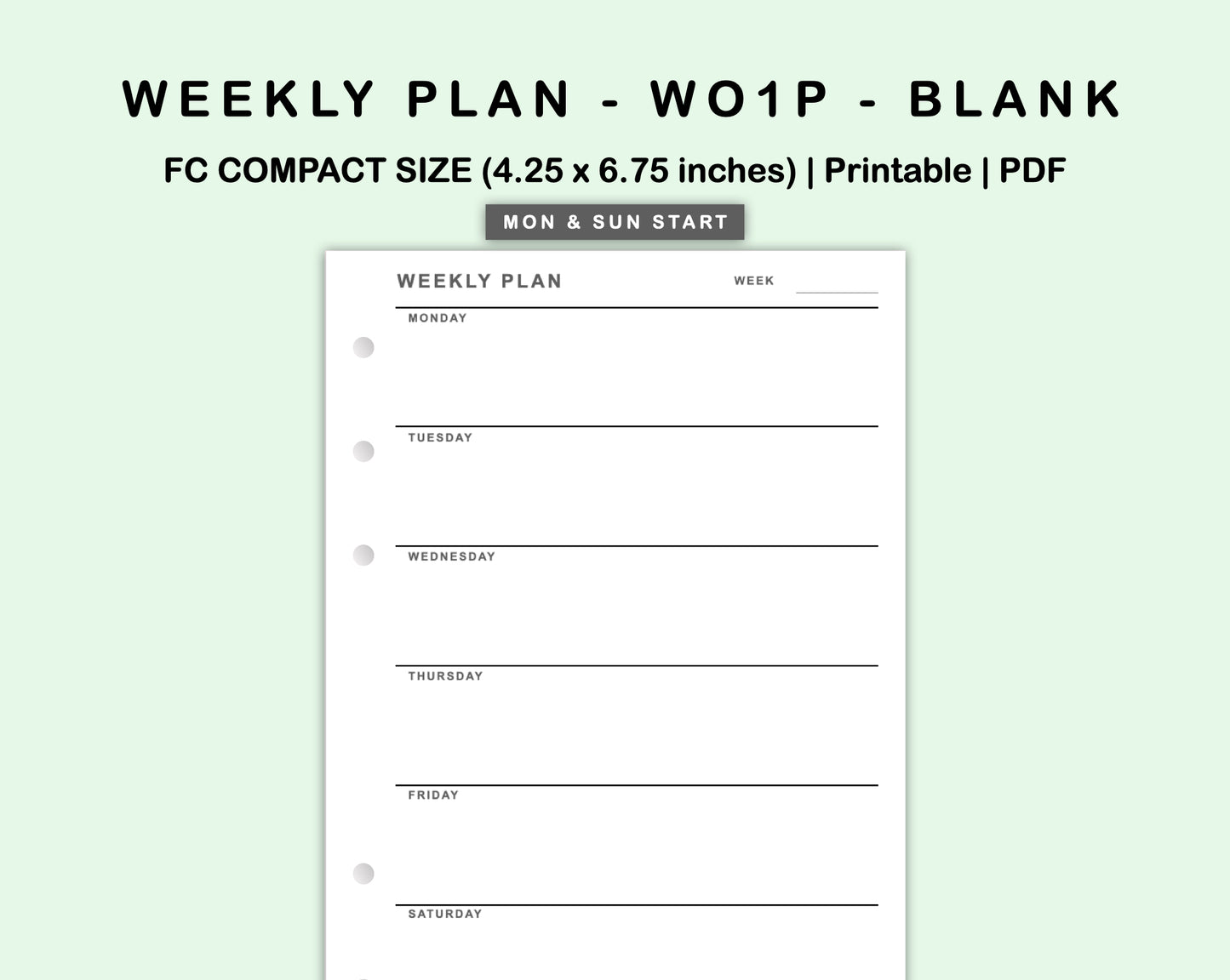 FC Compact Inserts - Weekly Plan - WO1P - Blank