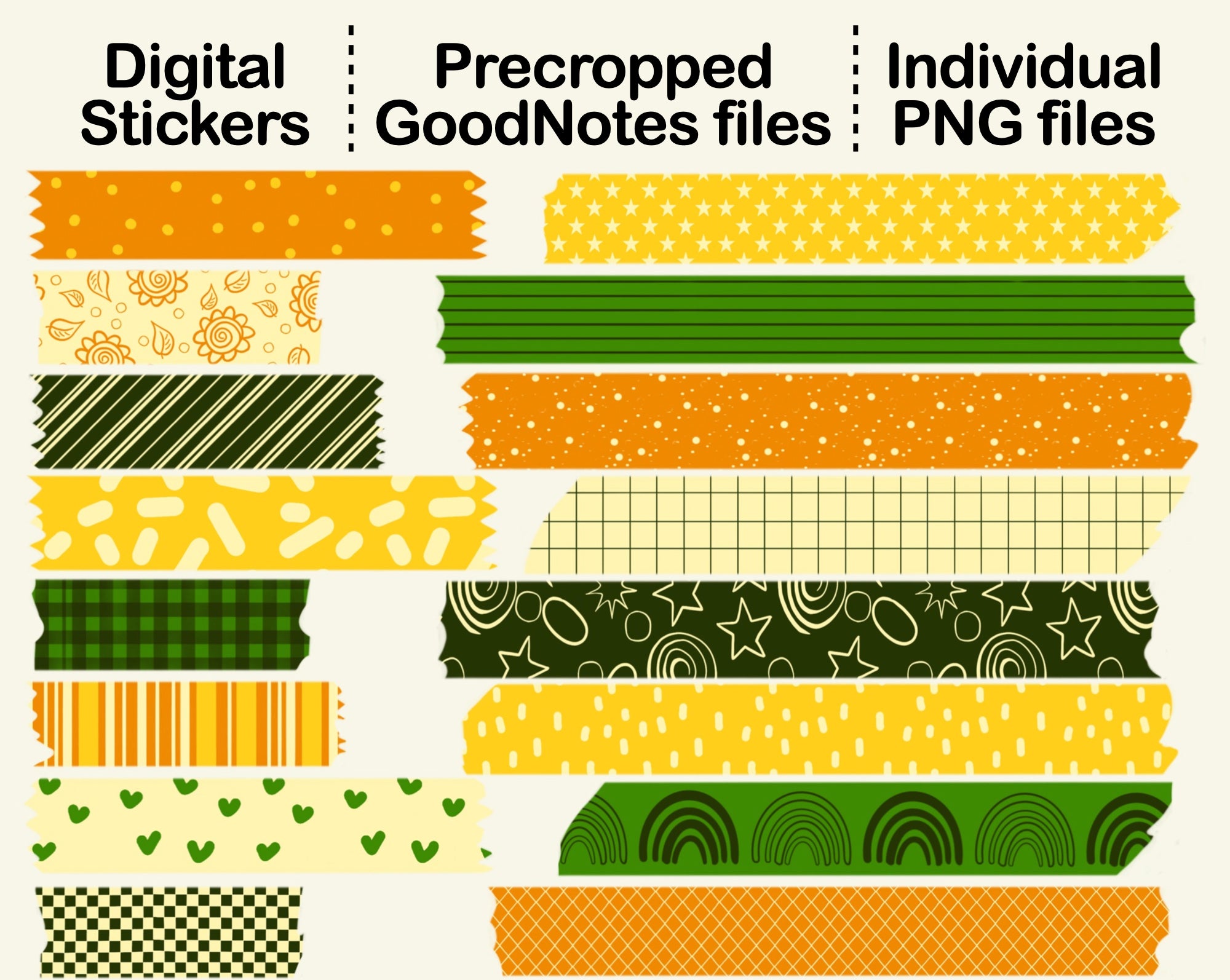 Digital Washi Tape - Green and Yellow – kjunstudio