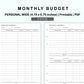 Personal Wide Inserts - Monthly Budget