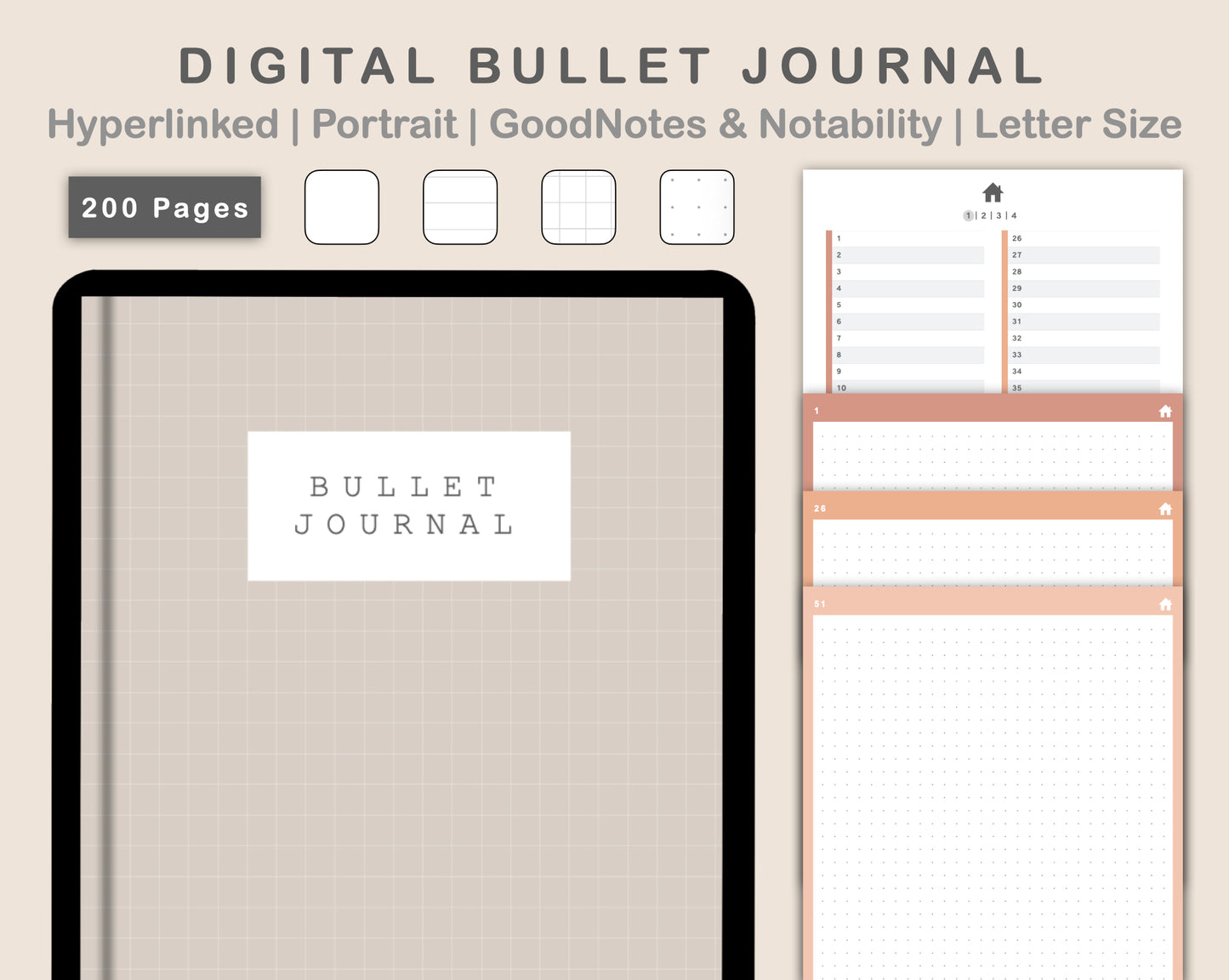Digital Bullet Journal 200 Pages - Portrait - Neutral