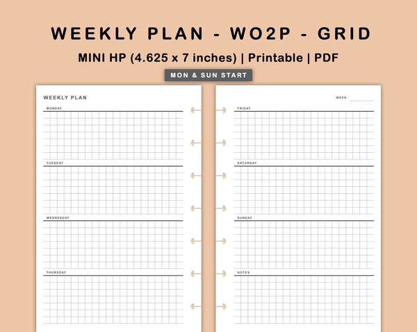 Mini Happy Planner Inserts - Weekly Plan - WO2P - Grid – kjunstudio