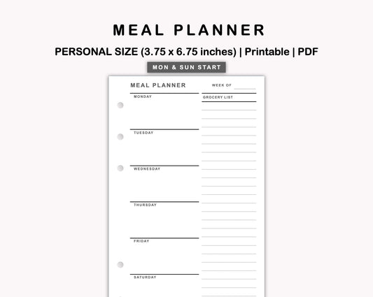 Personal Inserts - Meal Planner with Grocery List