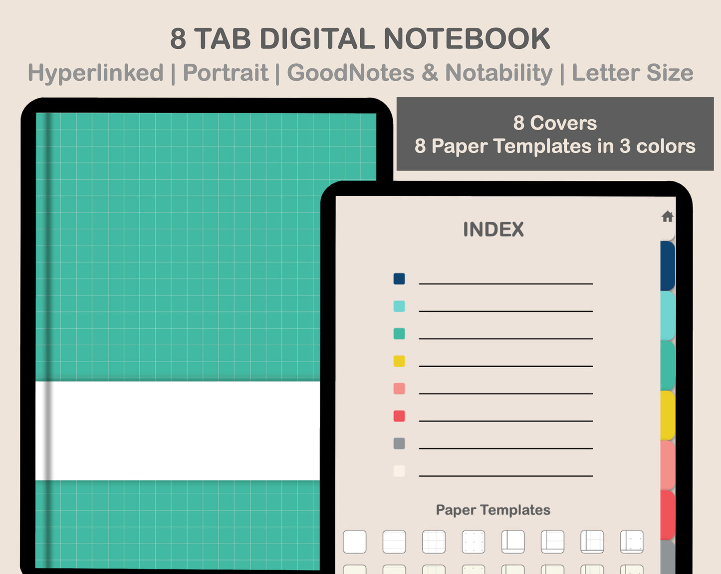 Digital Notebook 8 Tab - Portrait - Colorful