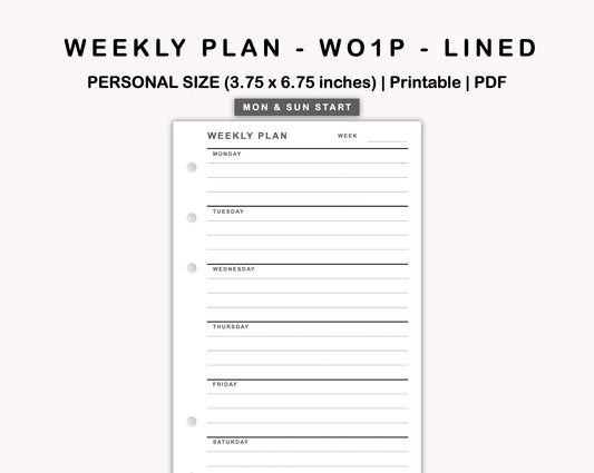 Personal Inserts - Weekly Plan - WO1P - Lined