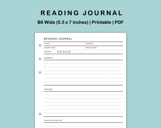 B6 Wide Inserts - Reading Journal