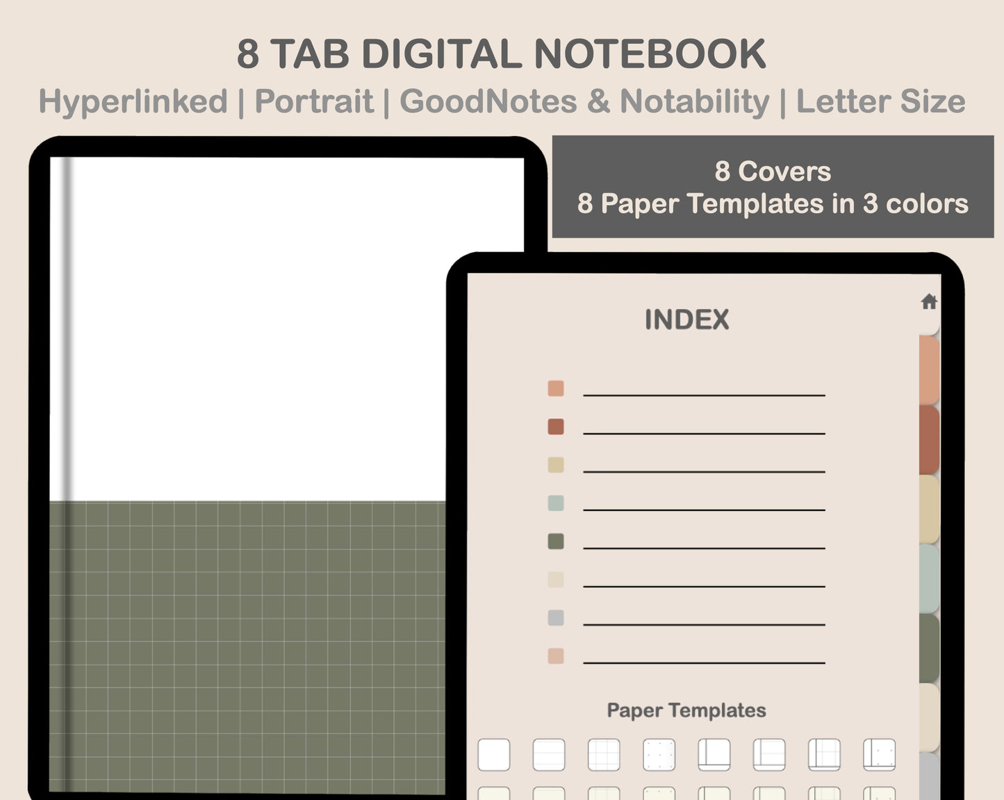 Digital Notebook 8 Tab - Portrait - Earthy