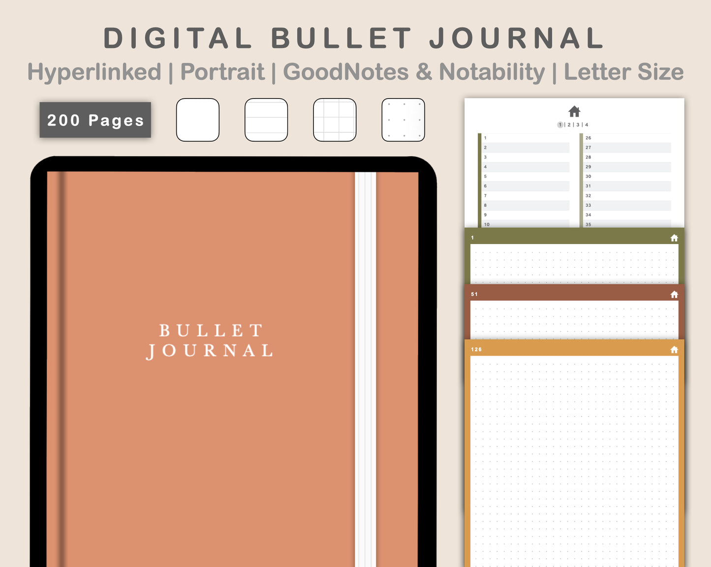 Digital Bullet Journal 200 Pages - Portrait - Boho