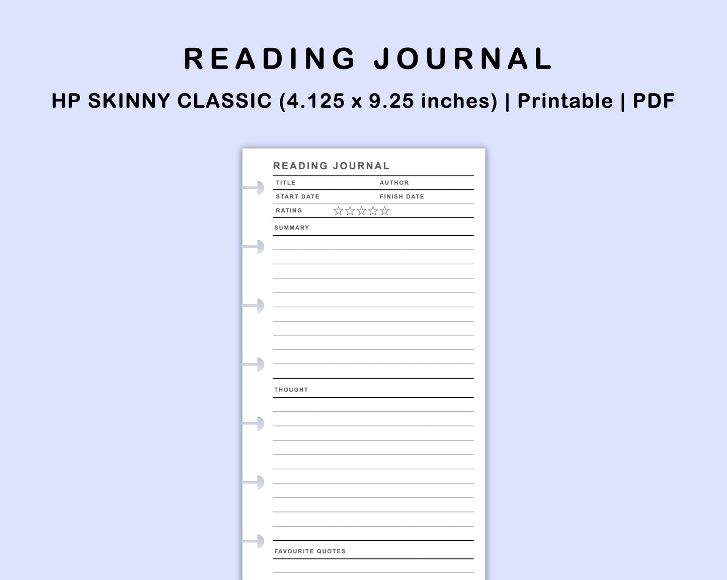 Skinny Classic HP Inserts - Reading Journal