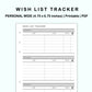 Personal Wide Inserts - Wish List Tracker by Category