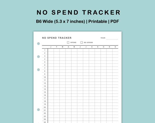 B6 Wide Inserts - No Spend Tracker