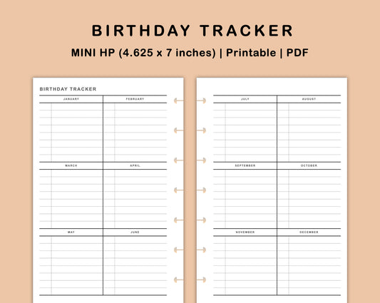 Mini Happy Planner Inserts - Birthday Tracker