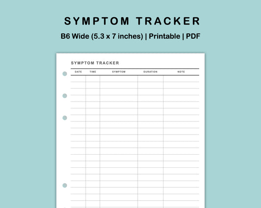 B6 Wide Inserts - Symptom Tracker