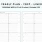 Personal Wide Inserts - Yearly Plan - YO2P - Lined