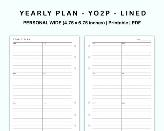 Personal Wide Inserts - Yearly Plan - YO2P - Lined
