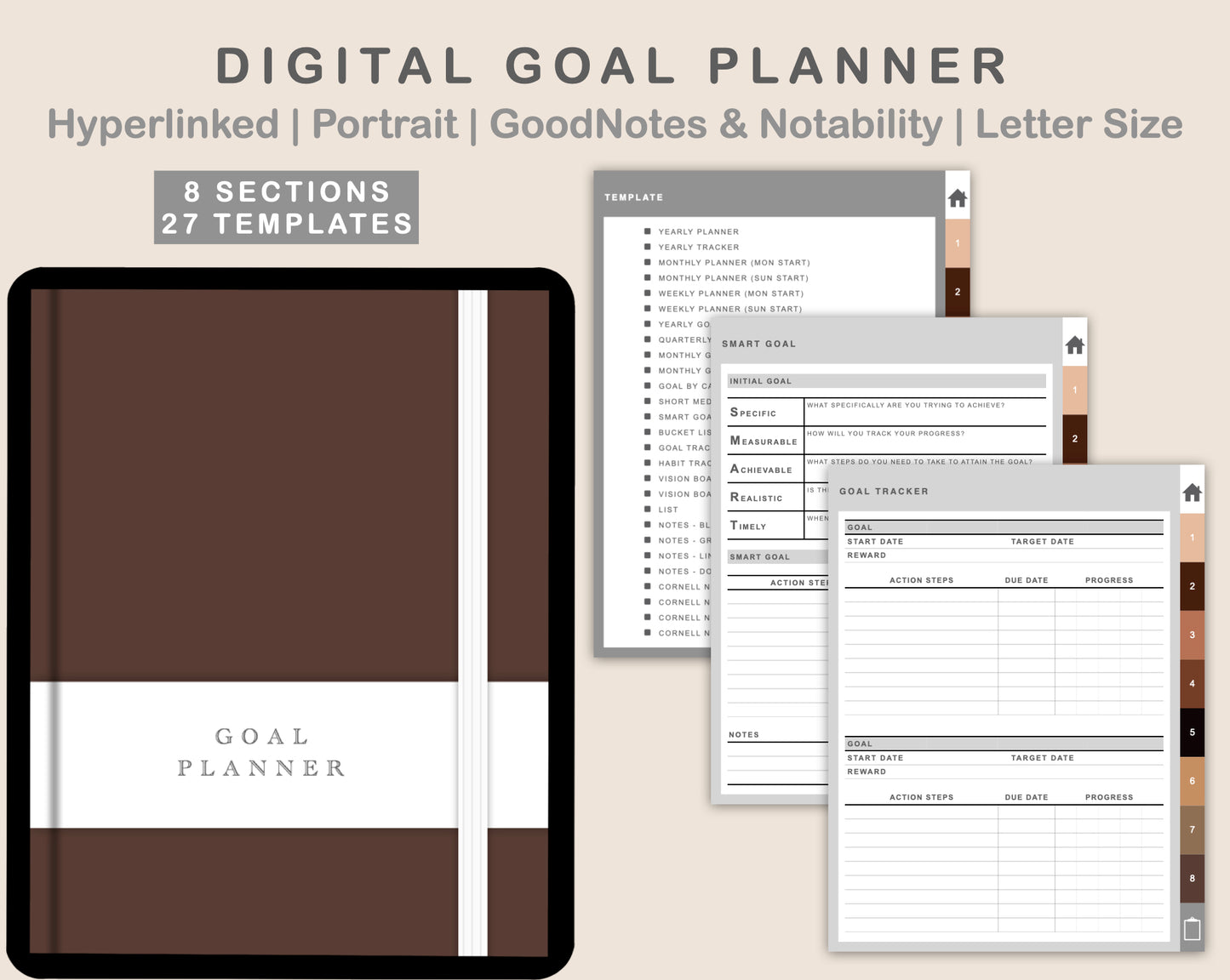 Digital Goal Planner - Brown
