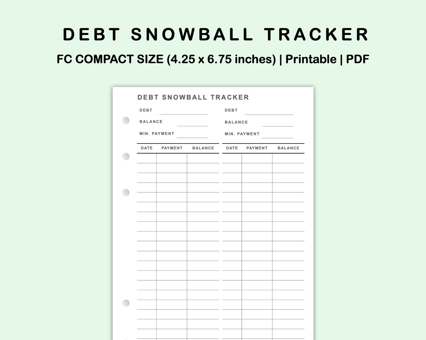 FC Compact Inserts - Debt Snowball Tracker