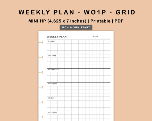 Mini Happy Planner Inserts - Weekly Plan - WO1P - Grid