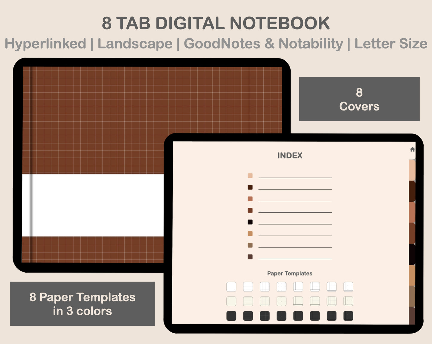 Digital Notebook 8 Tab - Landscape - Brown Coffee