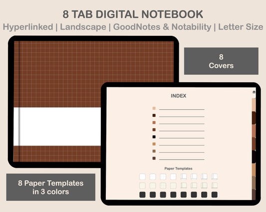 Digital Notebook 8 Tab - Landscape - Brown Coffee
