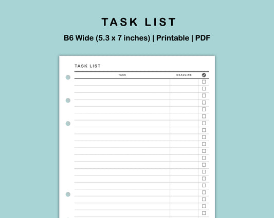 B6 Wide Inserts - Task List