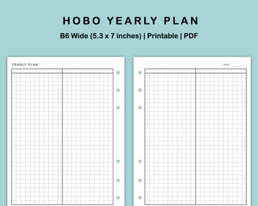 B6 Wide Inserts - Yearly Plan - Hobonichi