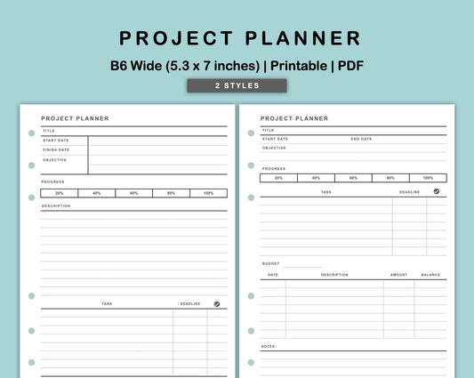 B6 Wide Inserts - Project Planner