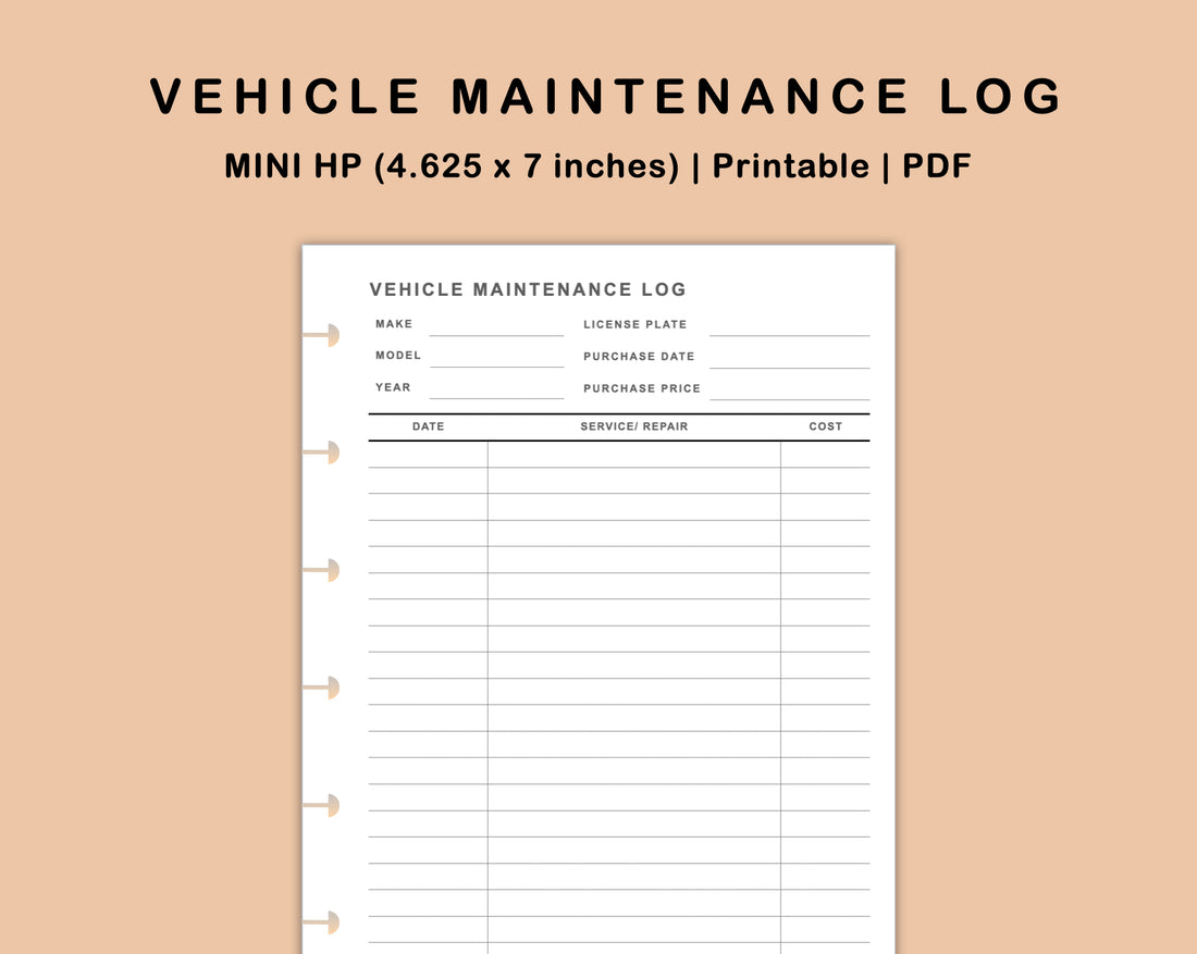 Mini Happy Planner Inserts - Vehicle Maintenance Log – kjunstudio