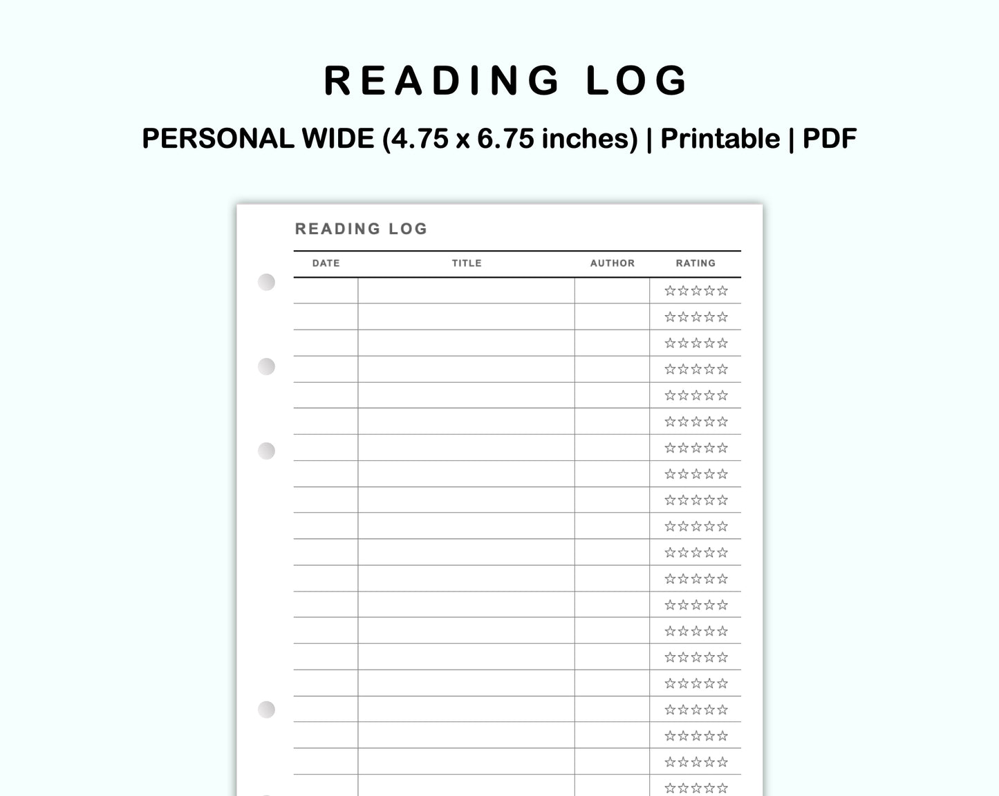 Personal Wide Inserts - Reading Log