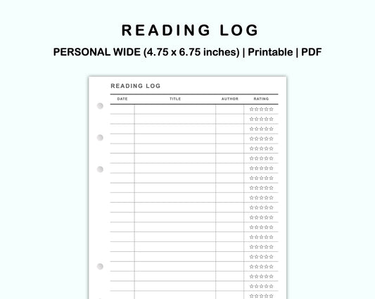 Personal Wide Inserts - Reading Log