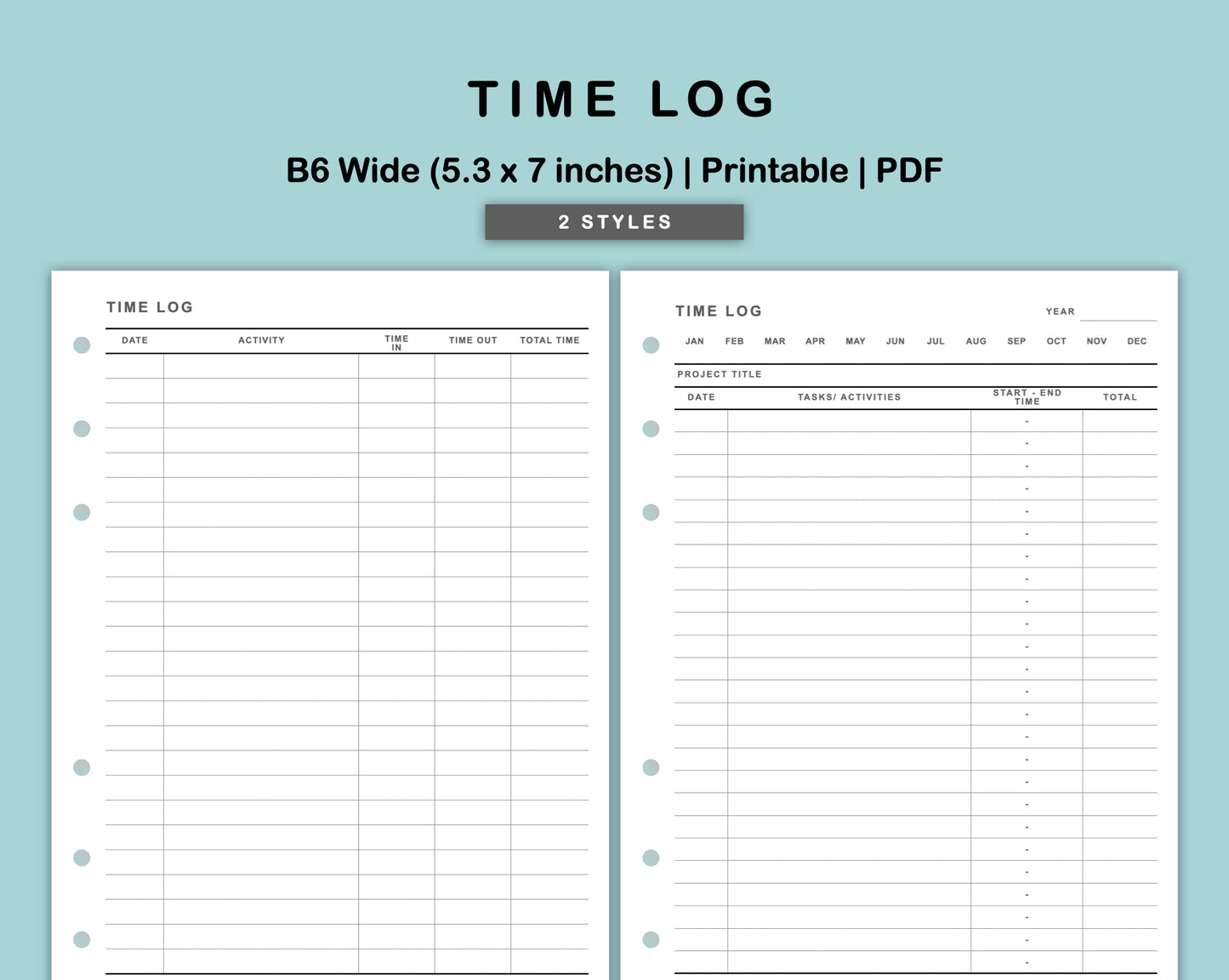 B6 Wide Inserts - Time Log