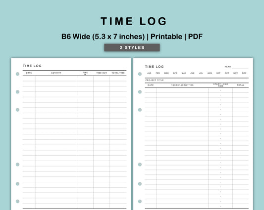 B6 Wide Inserts - Time Log