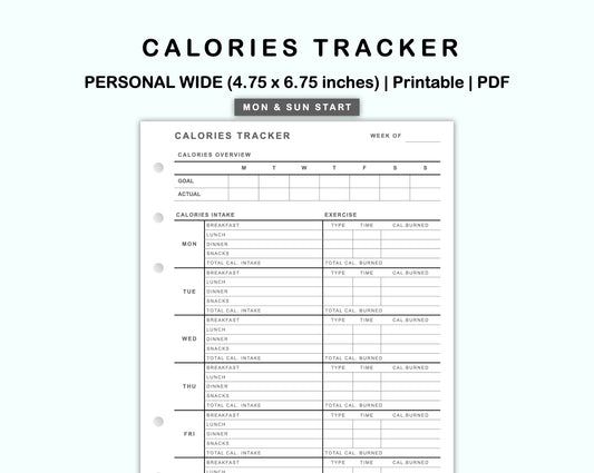 Personal Wide Inserts - Calories Tracker