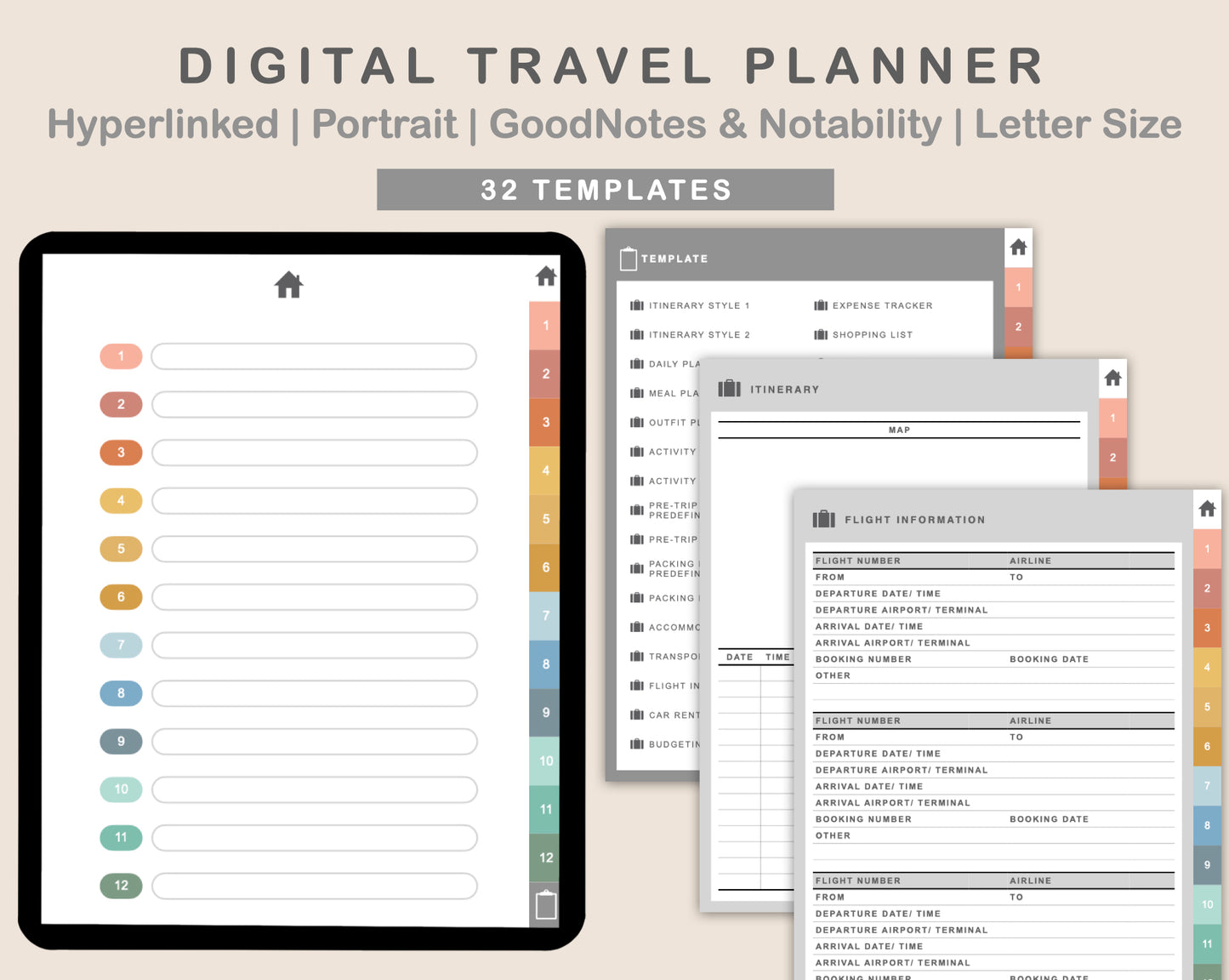 Digital Travel Planner - Portrait - Soft Boho