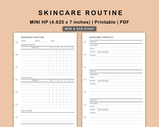 Mini Happy Planner Inserts - Skincare Routine