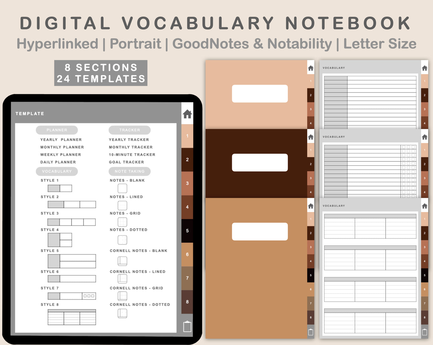 Digital Vocabulary Notebook - Brown Coffee