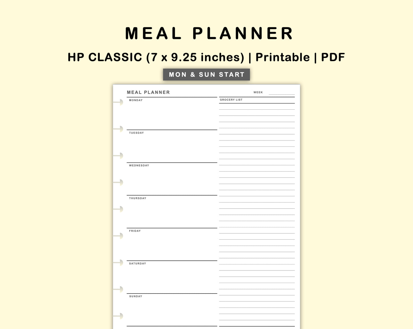 Classic HP Inserts - Meal Planner with Grocery List