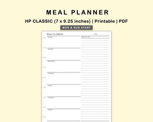 Classic HP Inserts - Meal Planner with Grocery List