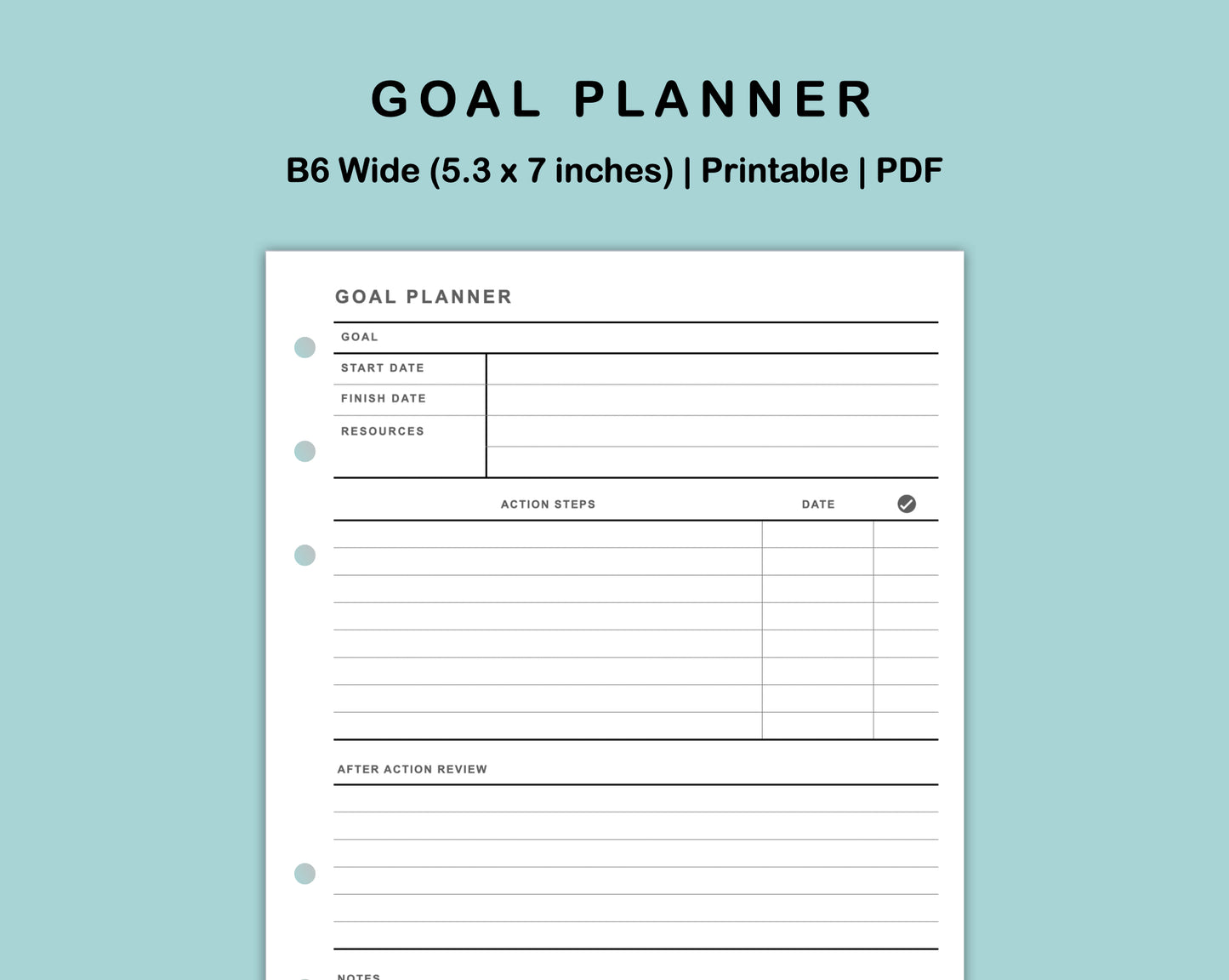 B6 Wide Inserts - Goal Planner