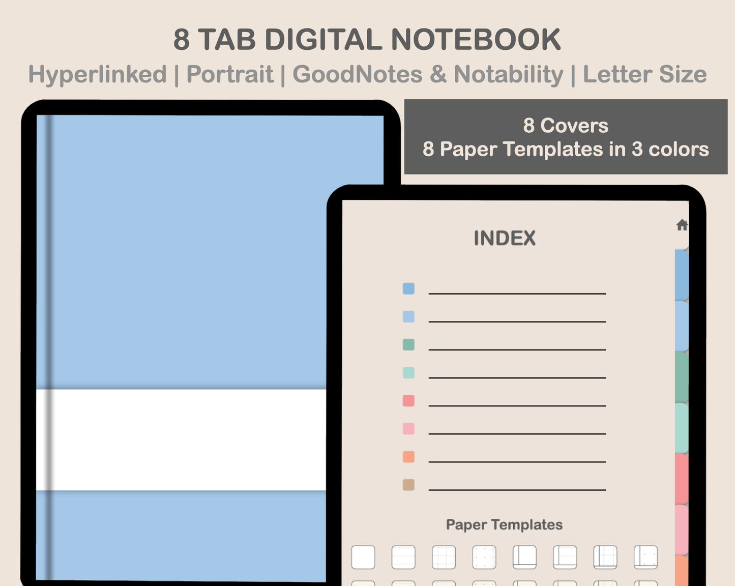 Digital Notebook 8 Tab - Portrait - Pastel