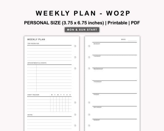 Personal Inserts - Weekly Plan - WO2P - with Habit Tracker